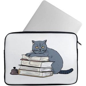 Cat Reading Book 2-Sided Print Mac Book Pro 14" Sleeve - Angry Cat Laptop Sleeve